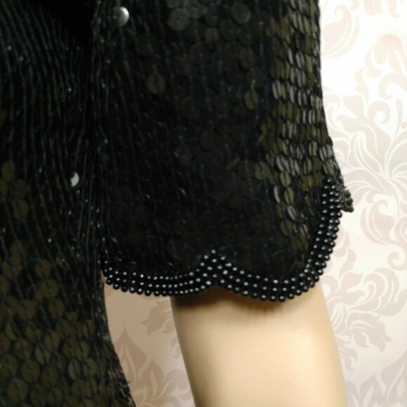 Vintage 80s Stenay Sequin Silk Top Blouse Size S M Black Gold Bronze Cocktail - Picture 3 of 12